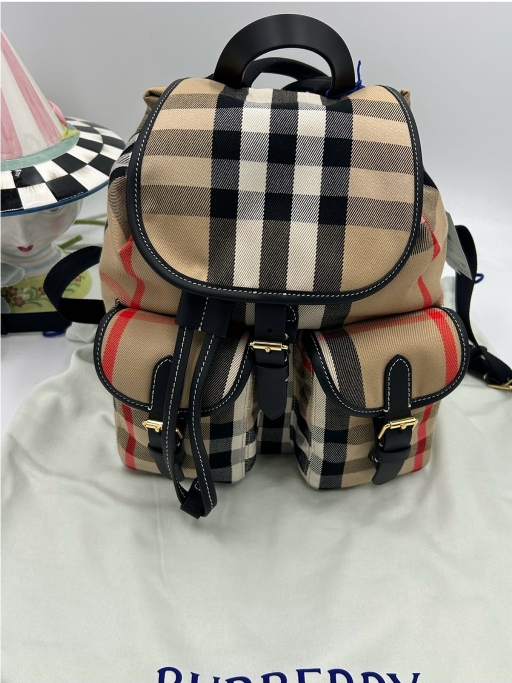 Unisex Burberry ENFIELD classic check canvas/leather strap backpack made in ITA